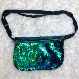 Black, Green, & Blue Sequin Reversible Fanny Pack
